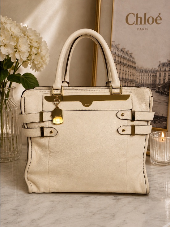 Chloe Handbags - Chloé Shelby Cream Leather Tote Bag